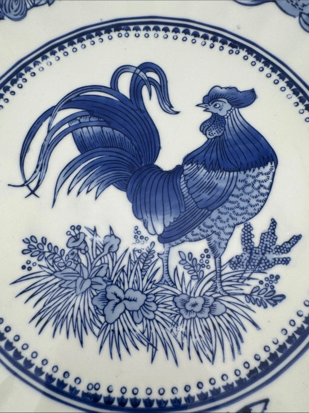 Blue & White Rooster Decorative Plate | Chinese Porcelain | 12.25